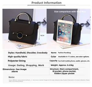 Detailed dimensions of the black crossbody bag with size comparison to iPad Mini