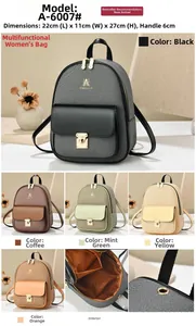 Detailed view of women's mini backpack with dimensions 22x11x27cm in multiple colors