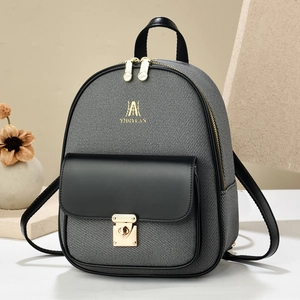 Women Fashion PU Leather Canvas Patchwork Backpack Mini Casual Travel Shoulder Bag With Gold Metal Lock 2025 Summer New Style