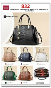 Detailed size chart and internal structure layout of the crocodile pattern handbag