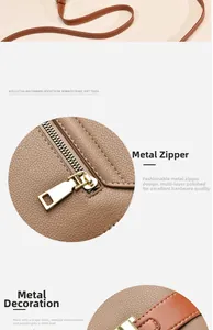 Detail of lychee pattern leather handbag with polished gold-tone hardware and zippers