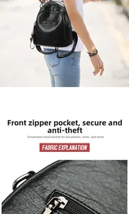 Detail eines schwarzen Lederrucksacks mit diebstahlsicherem Reißverschluss und Textur