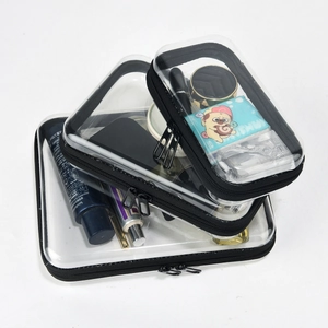 Driedelige set transparante PVC cosmeticatassen met zwarte rits voor op reis