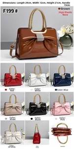 Detail of crocodile pattern leather handbag with bow and 8 color options displayed