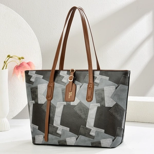 Women Fashion Color Block Large Capacity Tote Bag Patchwork PU Leather Shoulder Bag Retro Casual Handbag For Travel Commute