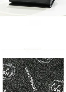 Detail showing the litchi texture of the black leather bag and the sturdy bottom structure