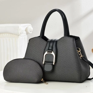 Elegante Borsa a Mano in Pelle PU da Donna Con Pochette Rotonda Texture Saia Hardware Oro Tracolla Rimovibile Pendolare