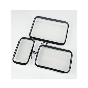 Waterdichte transparante PVC-make-uptassen in 3 maten met zwarte bies voor reizen