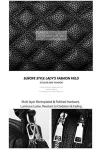 Detail of black lychee grain leather, quilted stitching, and silver electroplated hardware
