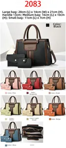 Guide des tailles détaillé pour le lot de 3 sacs cabas avec dimensions et coloris variés