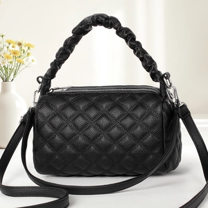 Women Quilted PU Leather Handbag Ruched Handle Crossbody Square Bag With Adjustable Strap Fashion Commute Small Purse