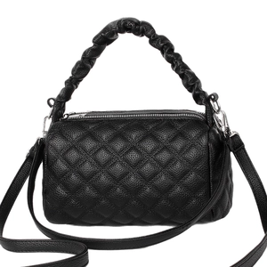 Fashion black quilted crossbody bag with stylish ruched cloud handle and silver zipper