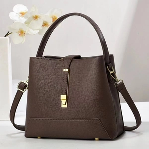 Sac Seau en Cuir PU à Motif Litchi pour Femmes Avec Poignée Supérieure Matériel Doré Sac à Main Bandoulière Quotidien