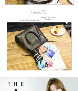 Macro view of interior compartments showing large capacity of the vintage handbag