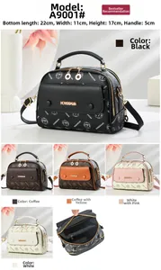 Detail view of the multi-compartment interior and dimensions for this square handbag