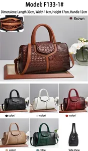 Detailed size chart for crocodile embossed handbag showing 30x11x17cm dimensions and colors