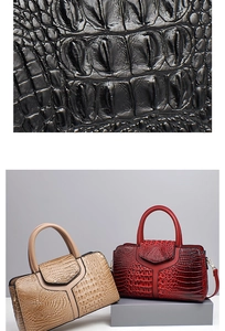 Detailed macro view of crocodile embossed leather texture on stylish fashion handbags
