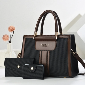 Women PU Leather Tote Handbag And Long Wallet And Cardholder Fashion Woven Texture Shoulder Bag For Daily Travel Casual