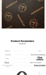 Detail of brown PU leather texture and dimensions for large capacity handbag