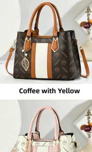 Detailed close-up of textured tote bags in coffee and cream with elegant floral decor