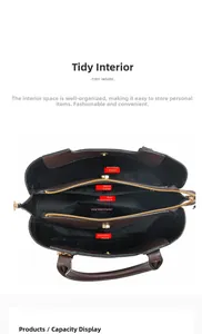 Top view of handbag interior showing five organized compartments and black fabric lining