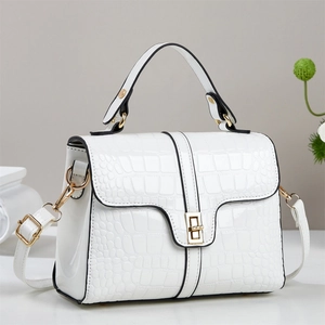Women Crocodile Embossed Patent Leather Handbag Vintage Square Satchel Messenger Shoulder Bag Elegant Office Lady Top Handle Purse