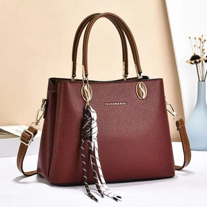 Borsa a Mano da Donna in Pelle PU con Motivo Litchi Con Decorazione a Sciarpa Borsa a Tracolla per Pendolari Quotidiani