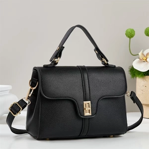 Women Litchi Pattern PU Leather Square Handbag Gold Lock Crossbody Shoulder Bag Casual Urban Fashion Top Handle Satchel