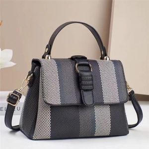 Damen Vintage Kontrast Gestreifte Handtasche PU Leder Gewebt Patchwork Umhängetasche Mit Metallring Multi Fach Schultertasche