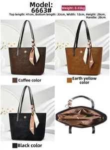 Detailed views of multi-color tote bags with scarf handles and internal storage structure