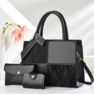 Women PU Leather Handbag Set Patchwork Tote Bag Shoulder Crossbody Pouch Card Holder Commuter Professional Fashion Bag