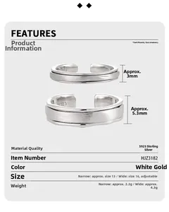 Tableau des tailles pour bagues en argent S925 mat avec largeurs de 3 mm et 5,3 mm