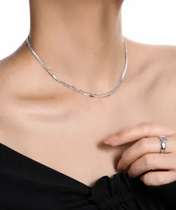 Gros plan sur l'élégant collier double épaisseur en argent et la bague assortie