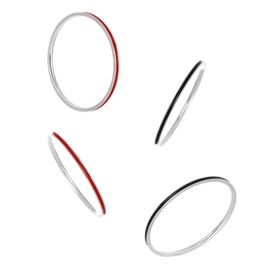 S925 sterling silver minimalist thin rings with red and black enamel inlay accents