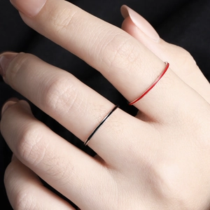 Minimalist S925 sterling silver slim rings with red and black enamel lines for women