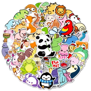 Detailed group view of 50 cute cartoon animal stickers featuring panda, frog and cat designs