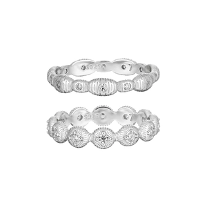 S925 Sterling Silber Ring Set mit Streifenmuster, Zirkonia und poliertem Finish
