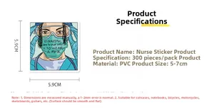 Detail view of 300pcs waterproof PVC nurse stickers with specifications and dimensions