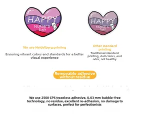 Detail of waterproof Nurse's Day heart sticker with premium Heidelberg printing quality
