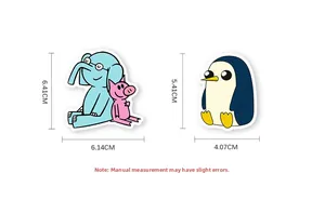 Detailed dimensions of cartoon elephant and penguin stickers made of waterproof PVC material