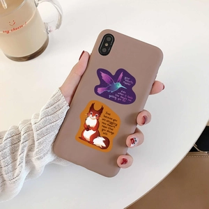 Close-up of matte purple phone case with hummingbird illustration and motivational quotes