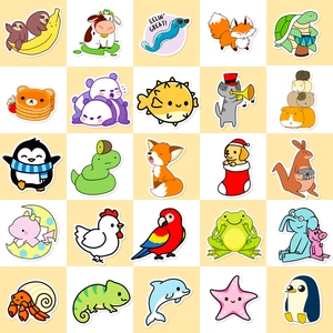 Collection of 50 cute cartoon animal stickers featuring pandas and dinosaurs for luggage