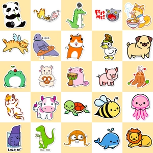 50 pieces of cute cartoon animal stickers featuring panda, dinosaur and cat for luggage