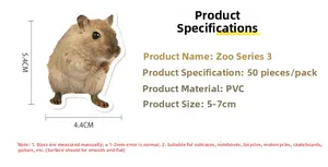 Vue détaillée de la taille d'un autocollant hamster en PVC réaliste de 5,4cm x 4,4cm