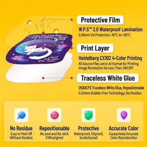 Waterproof UV stickers with 3-layer structure showing cat moon pattern for water bottles