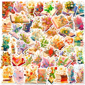 Adesivi Estetici Vintage a Tema Libro e Fiori Impermeabili in PVC Illustrazioni Artistiche Per Scrapbooking Journaling Fai da Te Decorazione Artistica Cartoleria