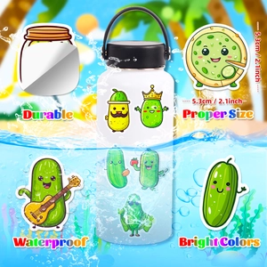 51 waterproof cartoon pickle stickers featuring diverse funny character designs