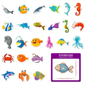 Lot de 50 autocollants de créatures marines avec baleine et méduse et dimensions