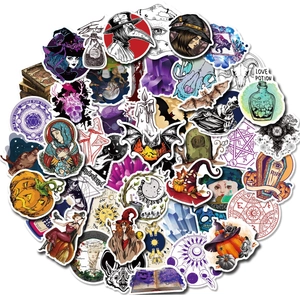 Gothic witchcraft sticker pack with pumpkins and magic elements for laptop and luggage