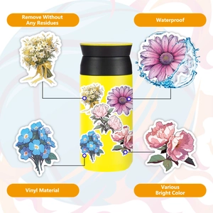 50 pegatinas de vinilo florales coloridas, calcomanías impermeables para botellas y laptops